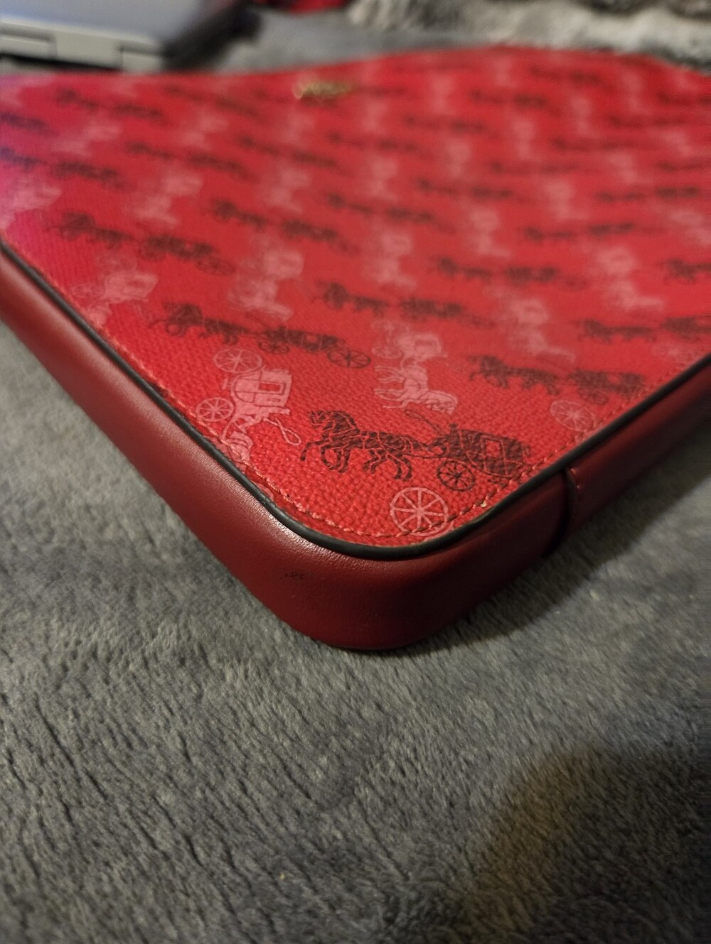 COACH Red Signature Carriage Print Laptop Bag - Picture 8 of 10